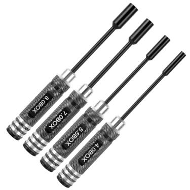 Imagem de MDLHOBBY 4pcs Premium RC Hex Nut Drivers Set - Durable Steel Hex Nut Socket Screwdrivers for Quick, Precise RC Repair Tool Kit with Replaceable Tips 4.0/5.5/7.0/8.0mm for RC Hobby Car Truck Airplane