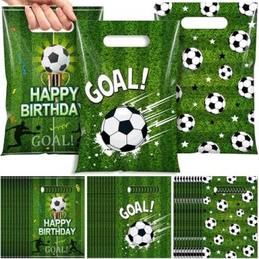 Imagem de Funrous 100 peças de sacos de presente de aniversário de futebol a granel sacos de doces de plástico tema de futebol lembrancinha de festa presentes de lanche para equipes esportivas, eventos, artigos