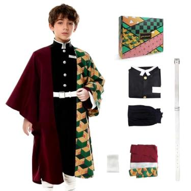 Imagem de Kahopy Anime Cosplay Costume Kids Uniform, Halloween Kimono Role Play Outfit Set for Boys and Girls (Green Yellow, 130)