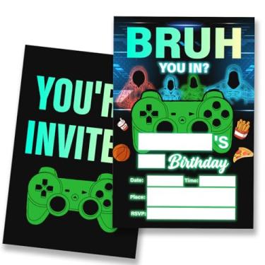 Imagem de VIYZZX Convites de festa de aniversário para meninos, adolescentes, adolescentes e adolescentes, convites de festa de jogos com envelopes, conjunto de 20