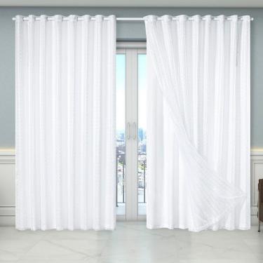 Imagem de Cortina Dual Forro Microfibra C/ Voil Xadrez 5,60m X 2,70m 100% Poliéster - Branco