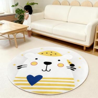Imagem de Lacomfy Tapete infantil de urso fofo, lavável, antiderrapante, para sala de jogos, super macio, chique, circular, tapete para quarto, sala de estar, 1,2 m