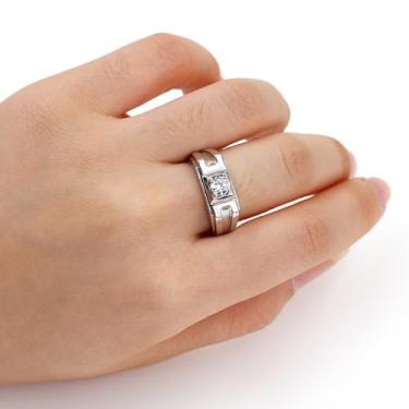 Imagem de Anel solitário de banda larga de 8 mm para homens ou mulheres - anel unissex de zircônia cúbica para marido ou esposa, presente de aniversário de aniversário YC6573, Latão Zircônia cúbica, Sem pedra