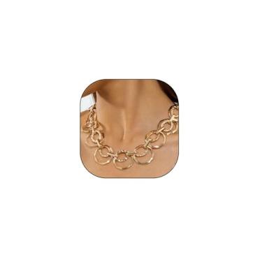 Imagem de RTY Colar de gargantilha de ouro grosso, geométrico, corrente grossa, colar arrojado, joia feminina, one size, Zinco, Sem Pedra Preciosa