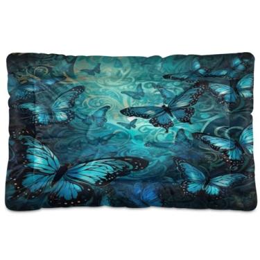 Imagem de Wassud Cama de borboleta azul para cães pequenos, lavável, impermeável, para viagem, tapete portátil para gatos com fundo antiderrapante para uso interno e dormir 45,7 x 61 cm