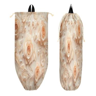 Imagem de xigua Suporte de parede para saco plástico de rosas e pérolas com cordão 1 pacote, organizador de sacolas de compras reutilizável para bolsas, meias, roupas íntimas e gravatas
