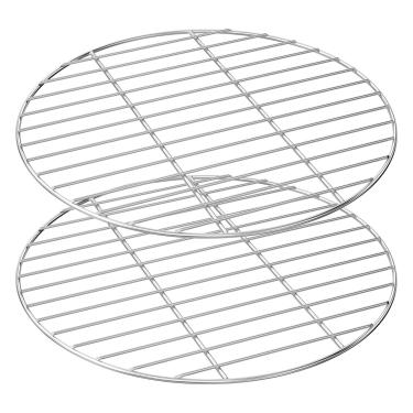 Imagem de 2 grades redondas para churrasqueira, grelha de cozinha de aço inoxidável de 39,9 cm, bandeja de cozimento duradoura segura, grade de churrasco de arame cruzado para acampamento, piquenique, jardim