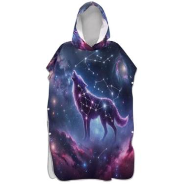 Imagem de Joisal Poncho de surfe Galaxy Wolf para trocador de roupas adultas de secagem rápida, poncho masculino e feminino, com capuz, toalhas de banho com capuz