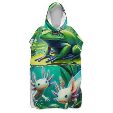 Imagem de TSENQUE Roupão para adultos, poncho de surfe, praia, capuz, toalha, floral, plus size, masculino, feminino, poncho com capuz, sapos verdes, desenho animado, salamandra