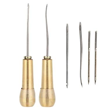 Imagem de Naroote Kit de Ferramentas para Reparo de Sapato de Couro Cônico, Furador de Costura Com Alça de Cobre, Cor Dourada, 2,7 Onças, 2 Alças e 6 Agulhas, Reparo de Couro de Lona