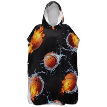 Imagem de Joisal Roupão legal de basquete preto para adultos poncho de surfe com capuz toalha de natação bonito vestível feminino ponchos com capuz