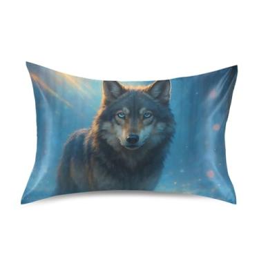 Imagem de Fronhas legais de cetim marrom azul lobo desenho animado bonito refrescante cama fronha personalizada King Queen almofadas padrão chinelos tamanho padrão 66.0 cm x 50.8 cm