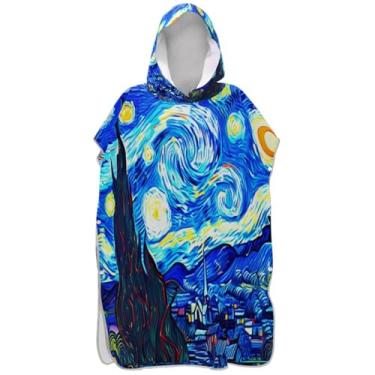 Imagem de Joisal Poncho de surf de secagem rápida para adultos trocador de roupa de banho praia com capuz azul noite estrelada ponchos adultos para mulheres