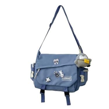 Imagem de Bolsa de ombro literária versátil canvas náilon com crachás animais fofos capacidade espaçosa e prática para itens essenciais diários vida universitária passeios casuais