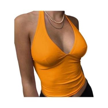 Imagem de Camiseta Regata Feminina Rosa Com Decote V Halter Sem Costas, Estilo C