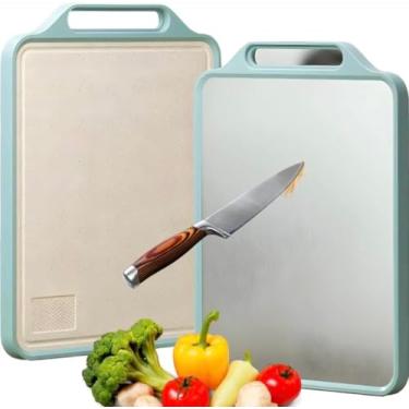 Imagem de Tábua de Corte Dupla Face Inox e PP Tabua de Carne Inox Antibacteriana, Tábua de Corte de Aço Inoxidável, Antiderrapante e Antimicrobiana, Resistente a Mofo e Arranhões - Tamanho Grande Premium