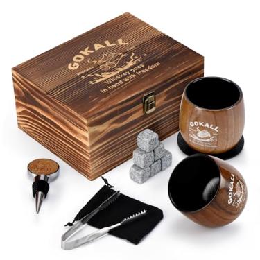 Imagem de GOKALL Conjunto de 2 copos de uísque de madeira, copos de bourbon de madeira carbonizada, presentes de bourbon para homens, copos de uísque premium feitos à mão para o pai, presentes perfeitos para
