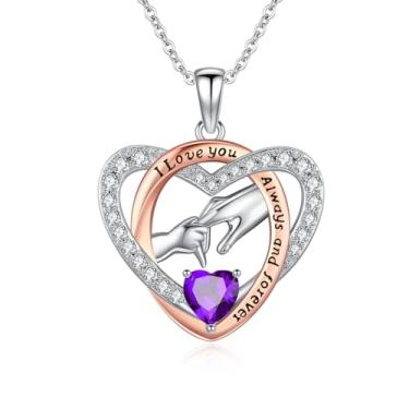 Imagem de WYDDO Colar com pedra do mês de nascimento da mãe, ouro rosa 14K, preenchido com pingente de coração de amor para mãe e filho, I Love You, joia para mãe, presente de dia das mães para avó, mulheres