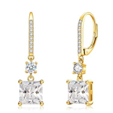Imagem de CiNily Brincos femininos de corte quadrado, hipoalergênicos, multicoloridos, zircônia cúbica, brincos pendentes de diamante, joias presentes para o dia das mães, ouro branco 14K, banhado a ouro, 8 mm