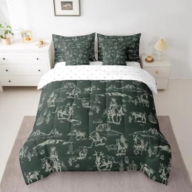 Imagem de Jogo de cama King Wild West, caubói, 7 peças, verde rodeio, com edredom, lençol de cima, fronhas e fronhas