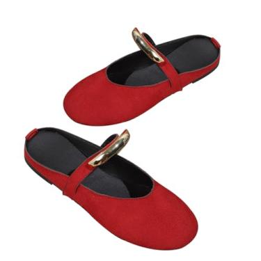 Imagem de Mules rasos femininos com fivela decorativa, 1 fita vermelha lisa, 35