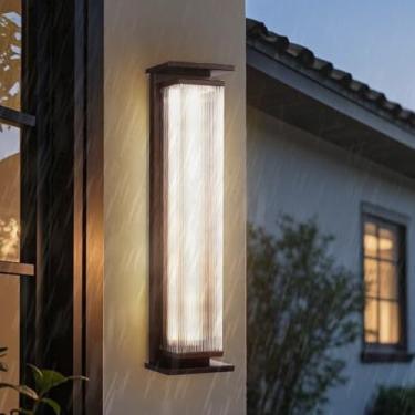 Imagem de GZZBMY Luzes de parede LED Externas IP65 Impermeável Metal Alumínio Iluminação de Parede Vidro Abajur Interior / Exterior Moderna Arandela para Corredor Terraço Escada Varanda (Marrom, 80 cm)