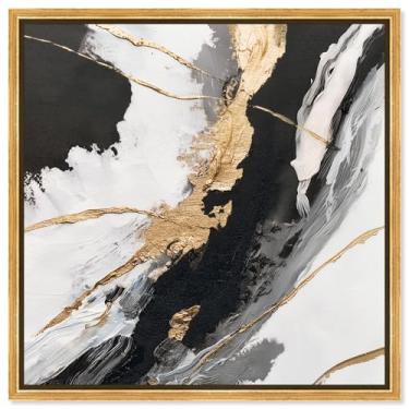 Imagem de Arte de parede dourada com impressão em tela Aureate Flow III por Art Remedy, moldura dourada, 50 x 50 cm