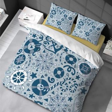 Imagem de Jogo de cama costeiro King Size geométrico conjunto de capa de edredom estampado tropical conjunto de cama com 2 fronhas King 155 x 220 cm -80 x 80 cm*2