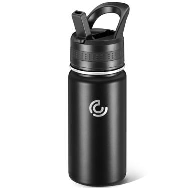 Imagem de Garrafa de água infantil, copo de água isolado de aço inoxidável 396 g à prova de vazamento, caneca de água escolar, pequeno e portátil, adequado para meninos e meninas usarem (preto)