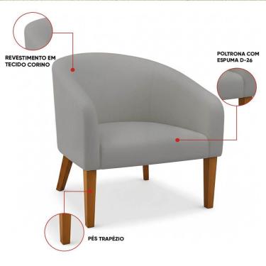 Imagem de Poltrona Sala Decorativa Kit 2 Stella Pé Madeira Trapézio Castanho Sintético D03 - D'rossi Cinza