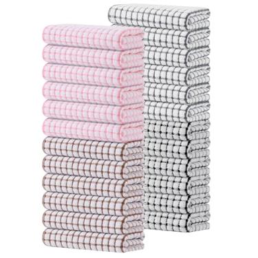 Imagem de Kitinjoy Pacote com 24 toalhas de cozinha felpudas de algodão, 40,6 x 63 cm, panos de prato super macios e absorventes, toalhas de mão de secagem rápida para secagem de cozinha, cores mistas