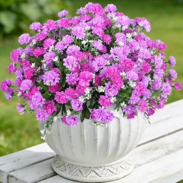 Imagem de Ammyoo Flores artificiais para decoração ao ar livre, 6 pacotes de flores de calêndula de seda resistente a UV, plantas falsas reais para jardim, varanda, pátio, varanda, quintal, decoração de casa