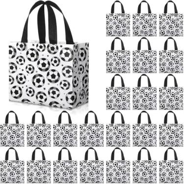 Imagem de Tiamon 24 peças de sacos de futebol a granel não tecidos sacos de presente de futebol com alça 20 x 20 x 10 cm reutilizável tema esportivo lanches, presente para chá de bebê, artigos de festa de