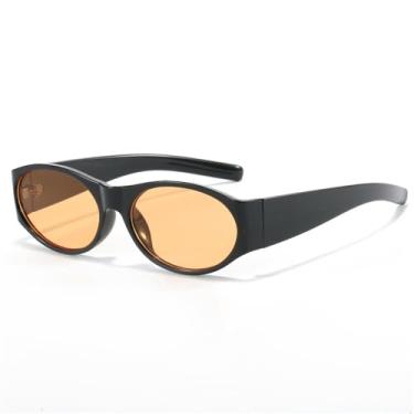 Imagem de Óculos de Sol UV400 - Armação Oval Grossa, Hastes Largas, Lentes Degradê para Homens e Mulheres, Ideal para Esportes ao Ar Livre, Corrida e Ciclismo, nas cores preto e laranja.