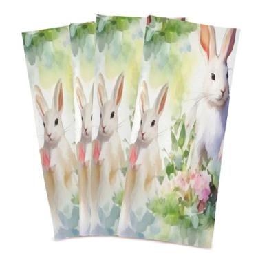 Imagem de Wassud Toalhas de cozinha coelhos brancos panos de prato de cozinha pacote com 4 panos de prato macios com laço para pendurar toalha de mão super absorvente de secagem rápida toalhas de chá de mesa