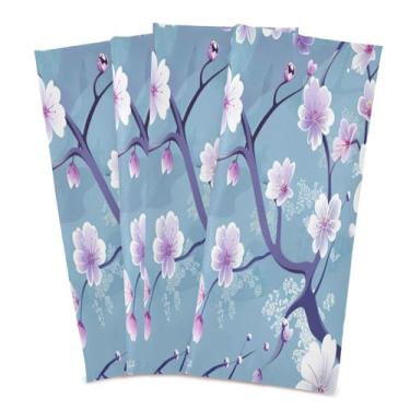 Imagem de Wassud Toalhas de cozinha azul flores de cerejeira panos de prato de cozinha pacote com 4 panos de prato macios com laço para pendurar toalha de mão super absorvente de secagem rápida toalhas de chá