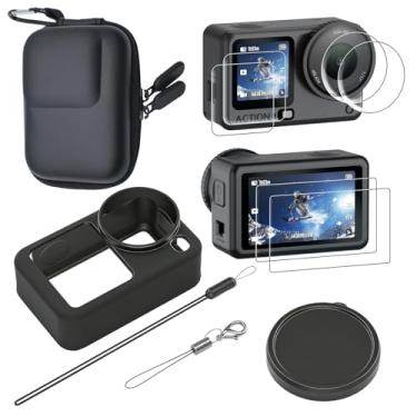 Imagem de TOHUSHUAXI Protetor de tela (6 + 2 unidades) compatível com câmera DJI Osmo Action 6 Pro, filme de vidro temperado, cobertura total com capa de silicone e estojo rígido para transporte de viagem