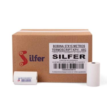 Imagem de Bobina Térmica 57mm x 15m Branca (Caixa com 60 Bobinas) - Silfer