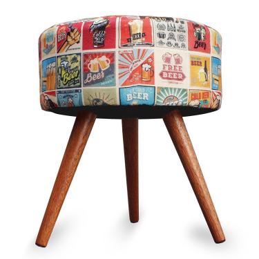 Imagem de Kit 3 Puff Cama Inbox Las Vegas Redondo Com Pés Em Madeira Maciça Tecido Suede