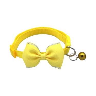 Imagem de Coleira Ajustável De Cor Sólida Para Gatos Com Laço E Sino, Fivela De 