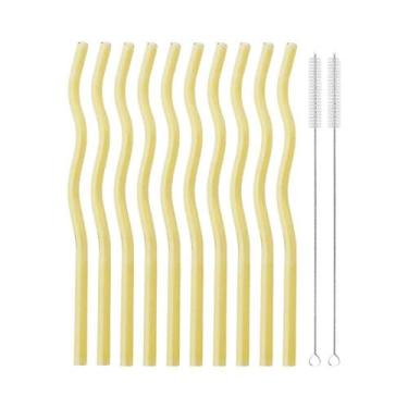 Imagem de Canudos De Vidro Transparentes Ondulados Ecológicos 10 Peças 7.8 Pol.*