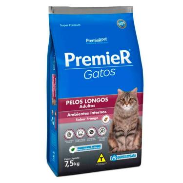 Imagem de Ração Premier Gatos Adultos Pelos Longos Ambientes Internos  Frango 7,5