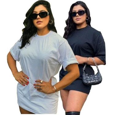 Imagem de Kit 2 Camisa Oversized Feminina Long Premium Camiseta Plus Pronta Entr