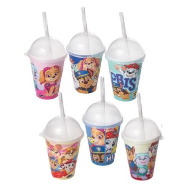 Imagem de Kit 6 Copo Com Canudo Patrulha Canina 280ml Lembrancinha - - PLASUTIL,