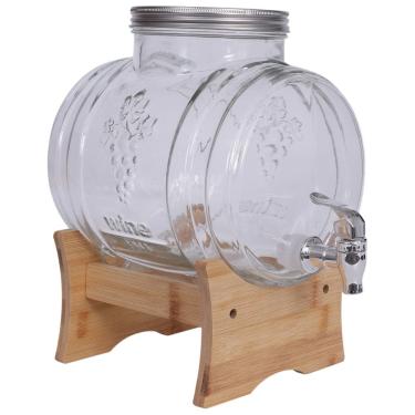 Imagem de Suqueira 5L de Vidro para Bebidas com Suporte em Madeira e Torneira para Água, Sucos e Drinks