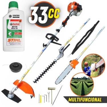 Imagem de Roçadeira Multifunções 33cc VRM-330 VRM330 Vulcan C/ Lâmina 2 Pontas, Carretel Nylon, Podador de Cerca Viva e Podador de Galhos+ ÓLEO STIHL 2T