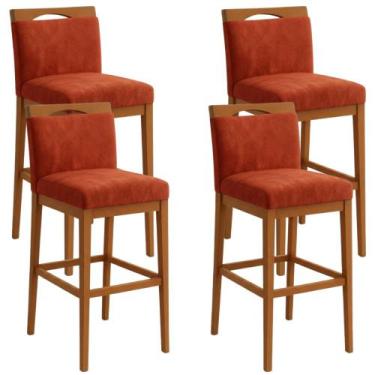 Imagem de Kit 4 Banquetas Alta Cozinha Gourmet Conforto Suede Cor:Suede Terracot