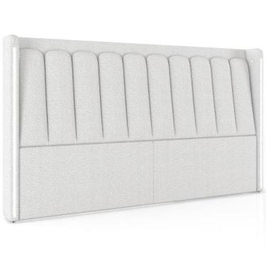 Imagem de Cabeceira Cama Box Casal Estofada com LED 140cm Moan P05 Bouclê Cru - 