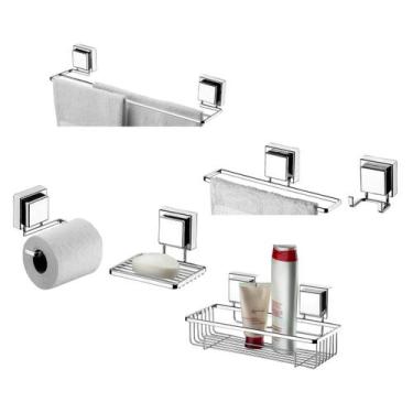 Imagem de kit lavabo banheiro cromado ventosa 06 peças Future