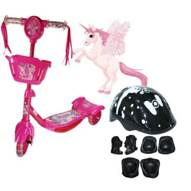 Imagem de Patinete Infantil 3 Rodas Unicornio Com CestaE Kit Capacete - SAMBA TO